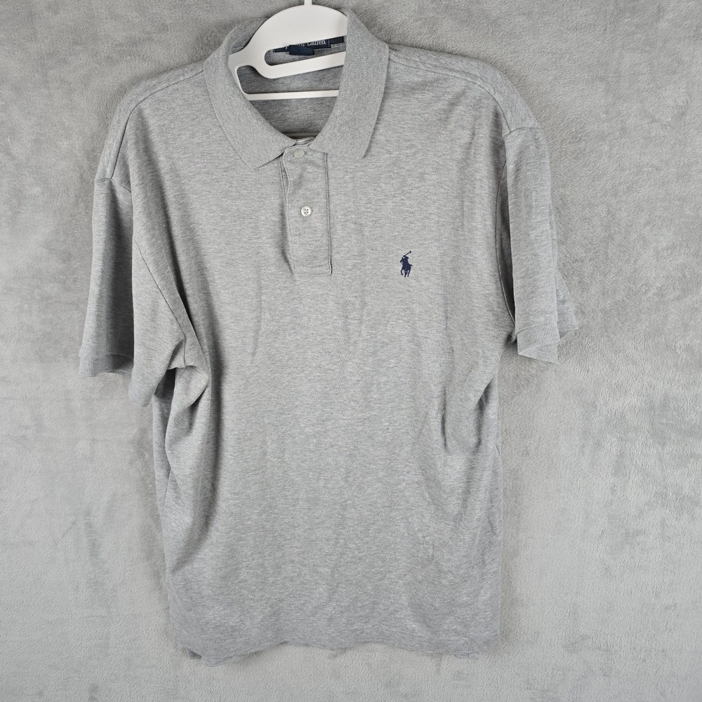 Polo Ralph Lauren Mens S Heather Grey Short Sleeve Cotton Polo Shirt Navy Pony